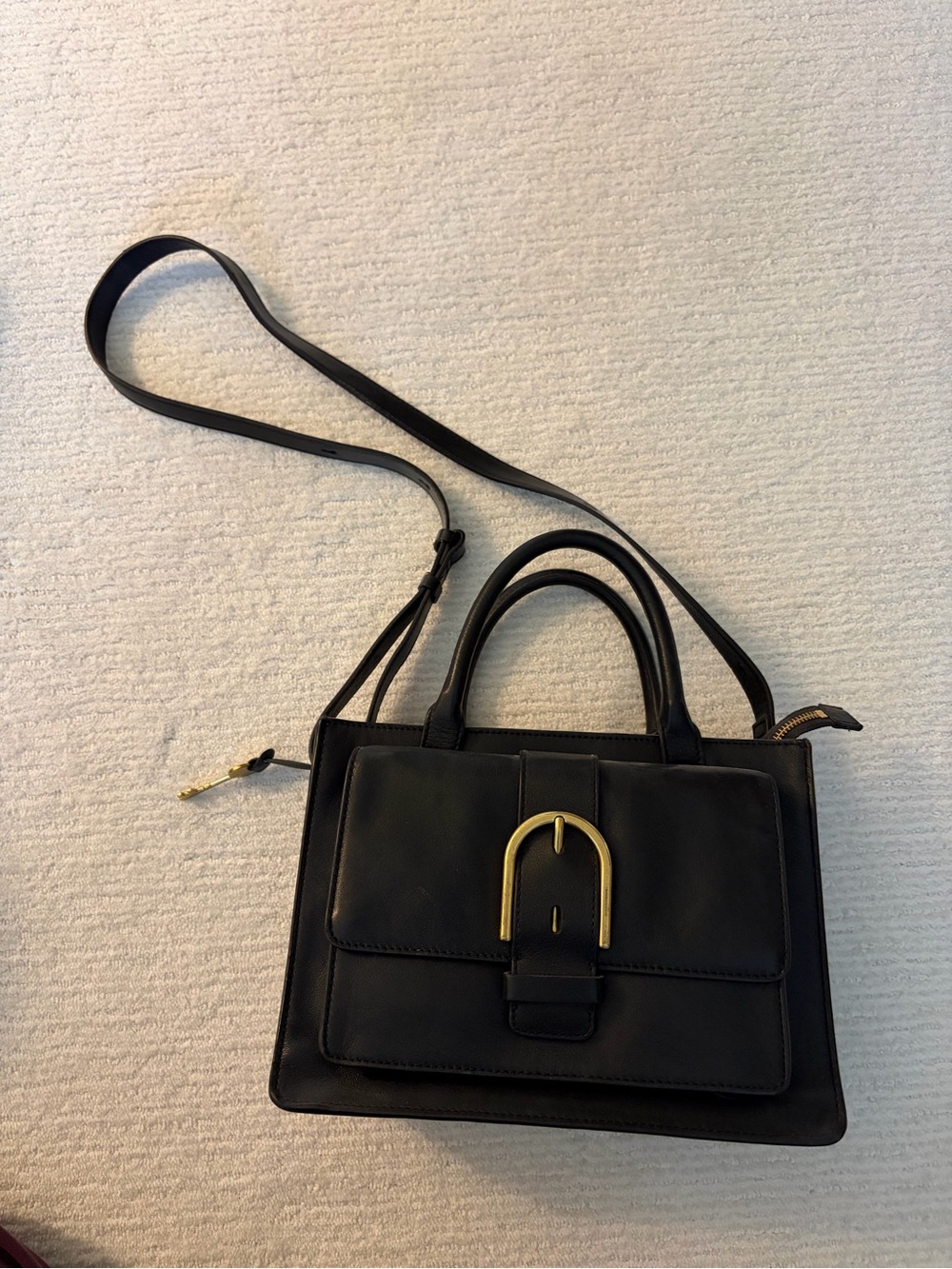 Fossil brand Black Leather Satchel with Gold Buckle - Women Bags